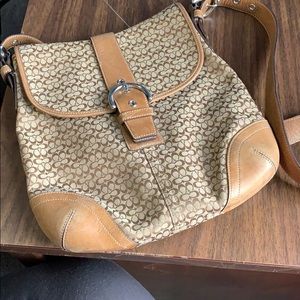 Coach Tan Signature Canvas Crossbody with Saddle Leather Trim